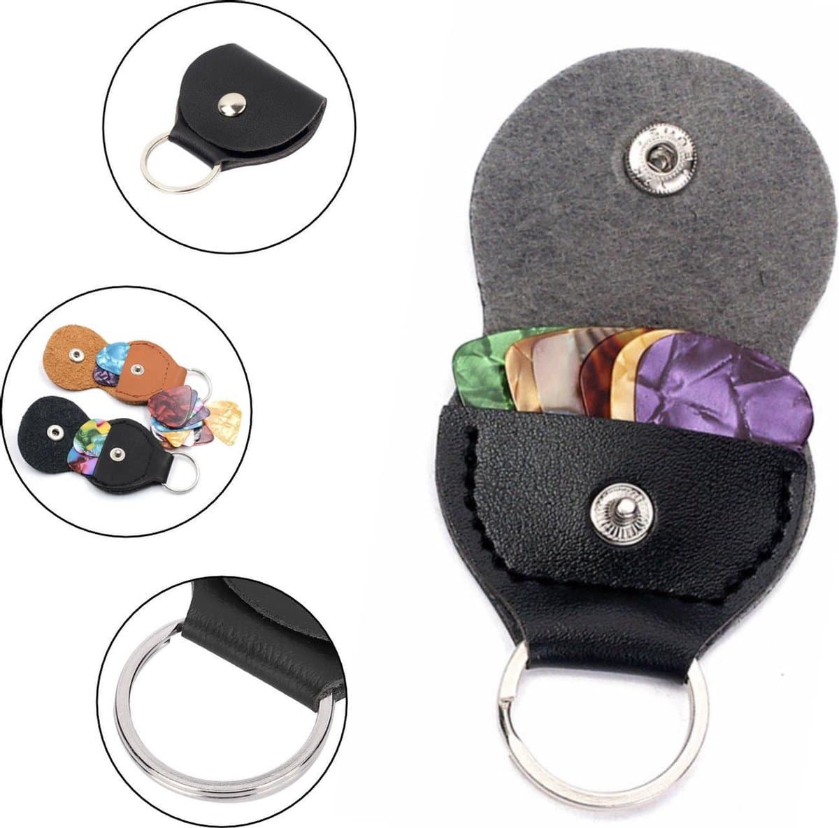 Plectrum Sleutelhanger - Inclusief 3 Plectrums - Zwart - Vintage Leren Look — afbeelding 1