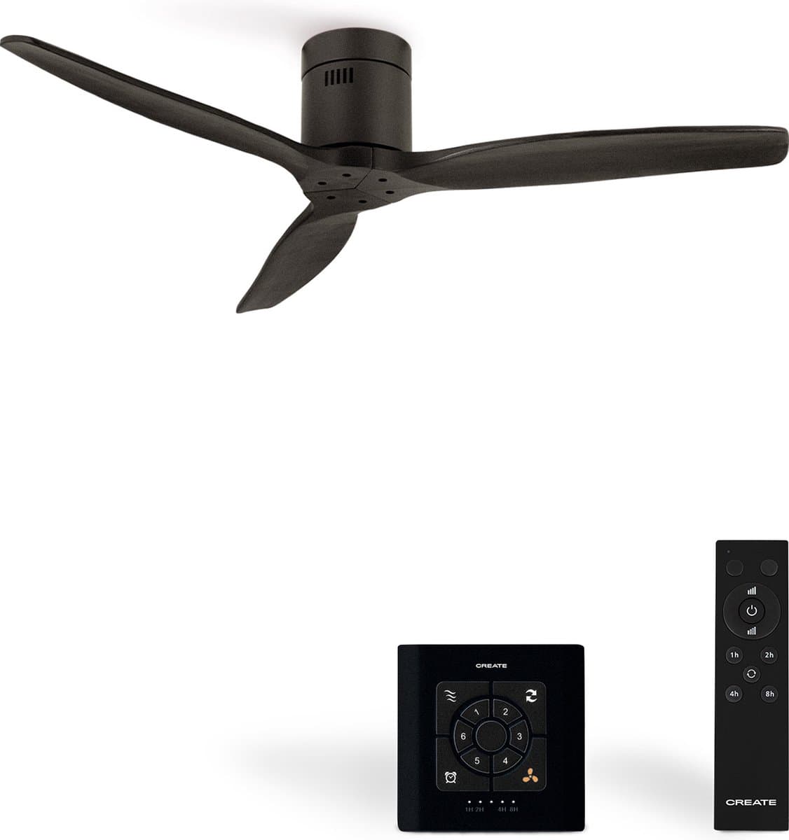 CREATE - Plafondventilator 40W silent Ø132 cm - Controller voor wandmontage - afstandsbediening - Zwart - WIND CALM — afbeelding 1