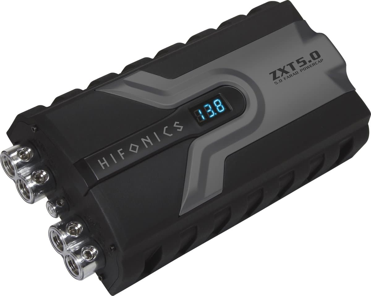 HiFonics ZXT5.0 - Autoversterker - Condensator 5 Farad - Hybrid Power capacitor - Stroom buffer 5.0 Farad - Elco - met Volt meter — afbeelding 1