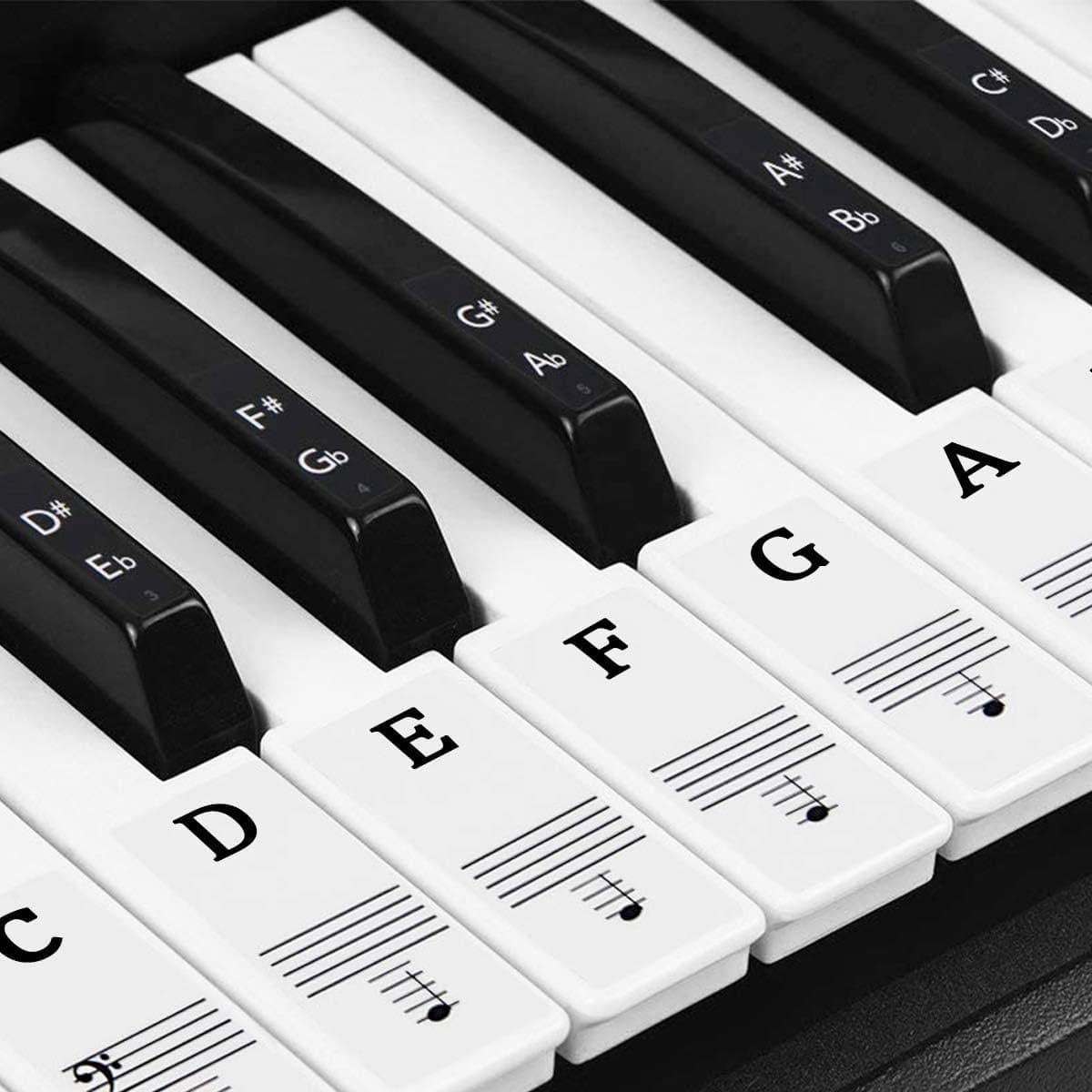 Piano Stickers - Keyboard Stickers - Eenvoudig Muzieknoten Leren - 49/54/61/88 Toetsen - Zwart — afbeelding 1