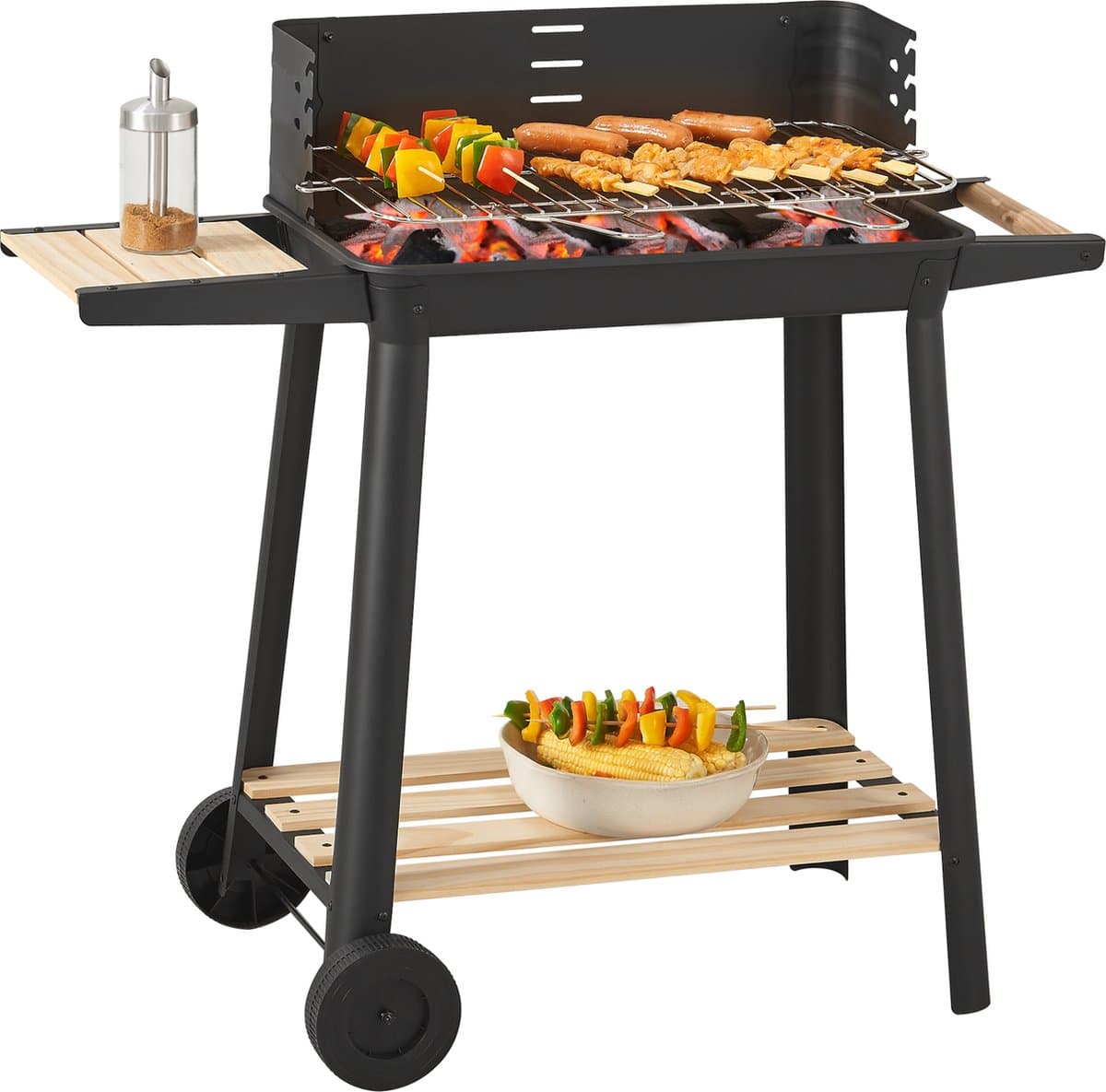 Houtskool BBQ Ari met zijpanelen 78x86x30 cm zwart en houtkleurig casa.pro — afbeelding 1