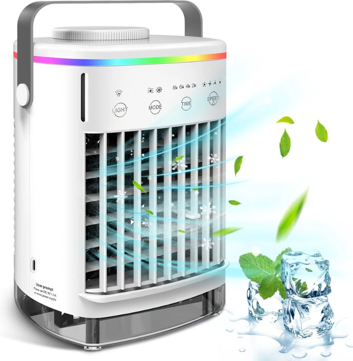 Mobiele airco zonder Slang & Afvoer- 3-in-1 - 4 Snelheden - Mini Ventilateur - Draagbare Aircooler - LED Verlichting- Aircoventilatoren - Voor Slaapkamer & Woonkamer - Wit — afbeelding 1