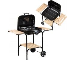 Grote tuingrill met verstelbaar rooster - Barbecue - scharnierend deksel - Grill op wielen - BBQ - Metalen grill - Grill met planken- Houtskoolgrill- Houtskoolbarbecue