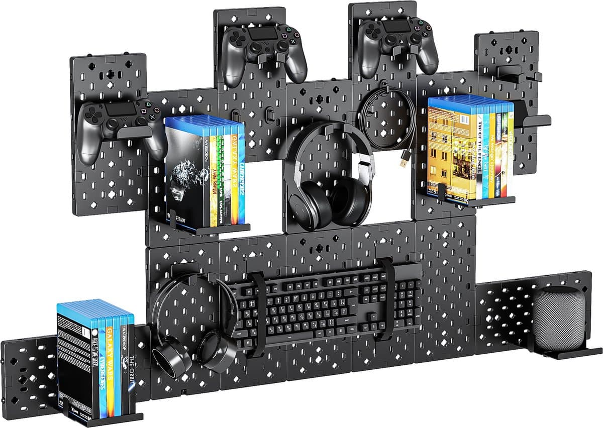 VDD Gaming - Pegboard voor controllers - Controller houder - Metaal - Zwart - 115 x 64 cm — afbeelding 1