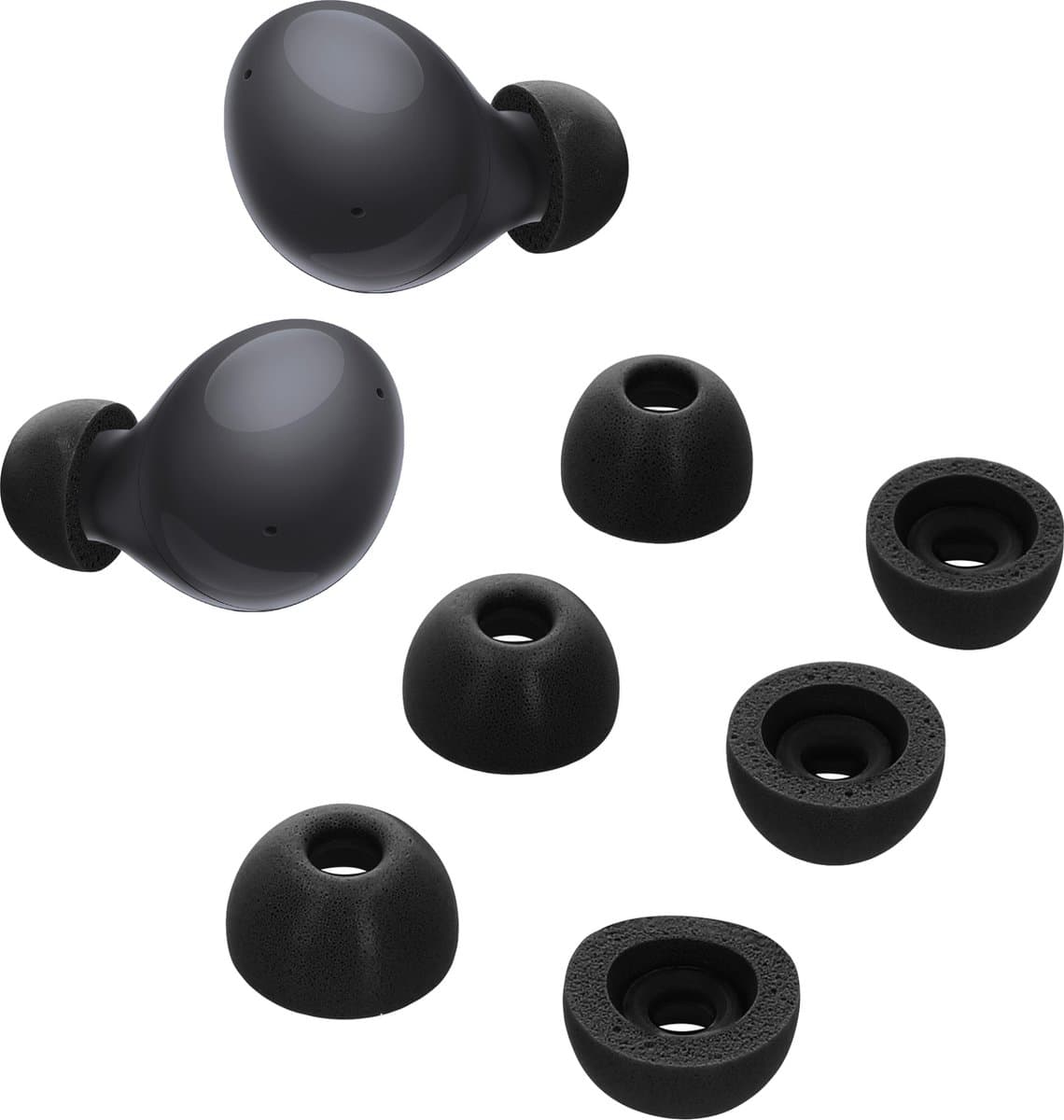 kwmobile 6x cover voor oordopjes - geschikt voor Samsung Galaxy Buds 2 - Van memory foam in zwart - Maat S, M en L — afbeelding 1
