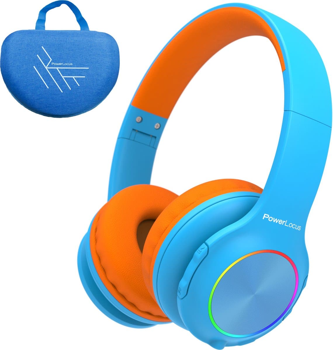 PowerLocus PLED Draadloze Koptelefoon Over-Ear voor Kinderen - LED lampjes - met Microfoon - Micro SD poort - Blauw/Oranje — afbeelding 1