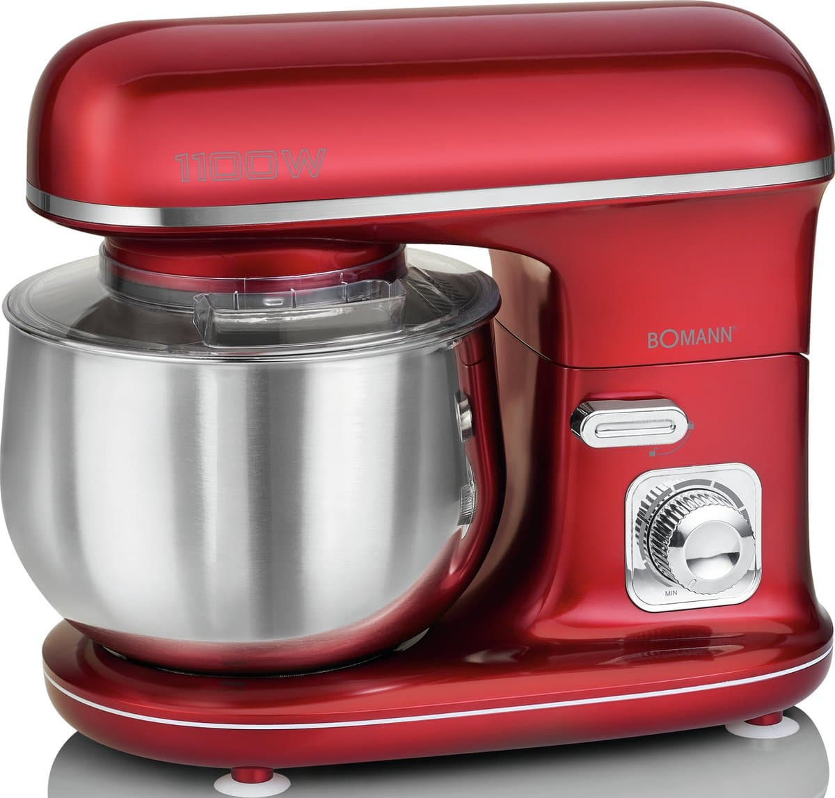 Bomann KM 6010 CB - Keukenmachine - 1100 W - 5L - Rood, Roestvrijstaal kneedmachine — afbeelding 1