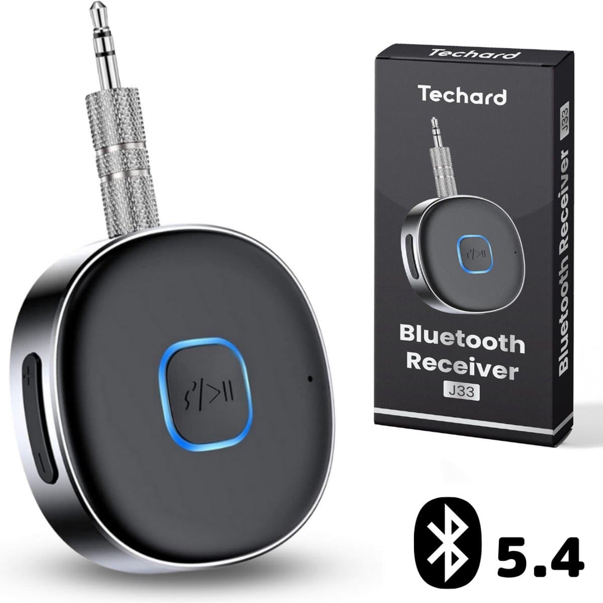 Techard Bluetooth Receiver Auto BT 5.4 - 3.5MM AUX Bluetooth Ontvanger Handsfree Bellen Bluetooth Audio Receiver - Inclusief Kabel en Plug — afbeelding 1