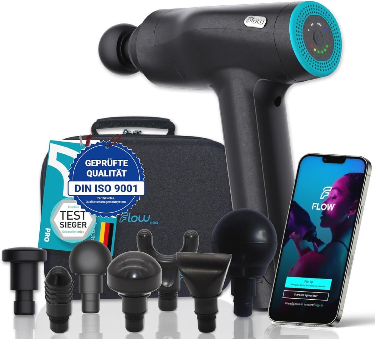 Professioneel massagepistool met verwisselbare accu en 7 massagekoppen voor diepgaande spierbehandeling — afbeelding 1