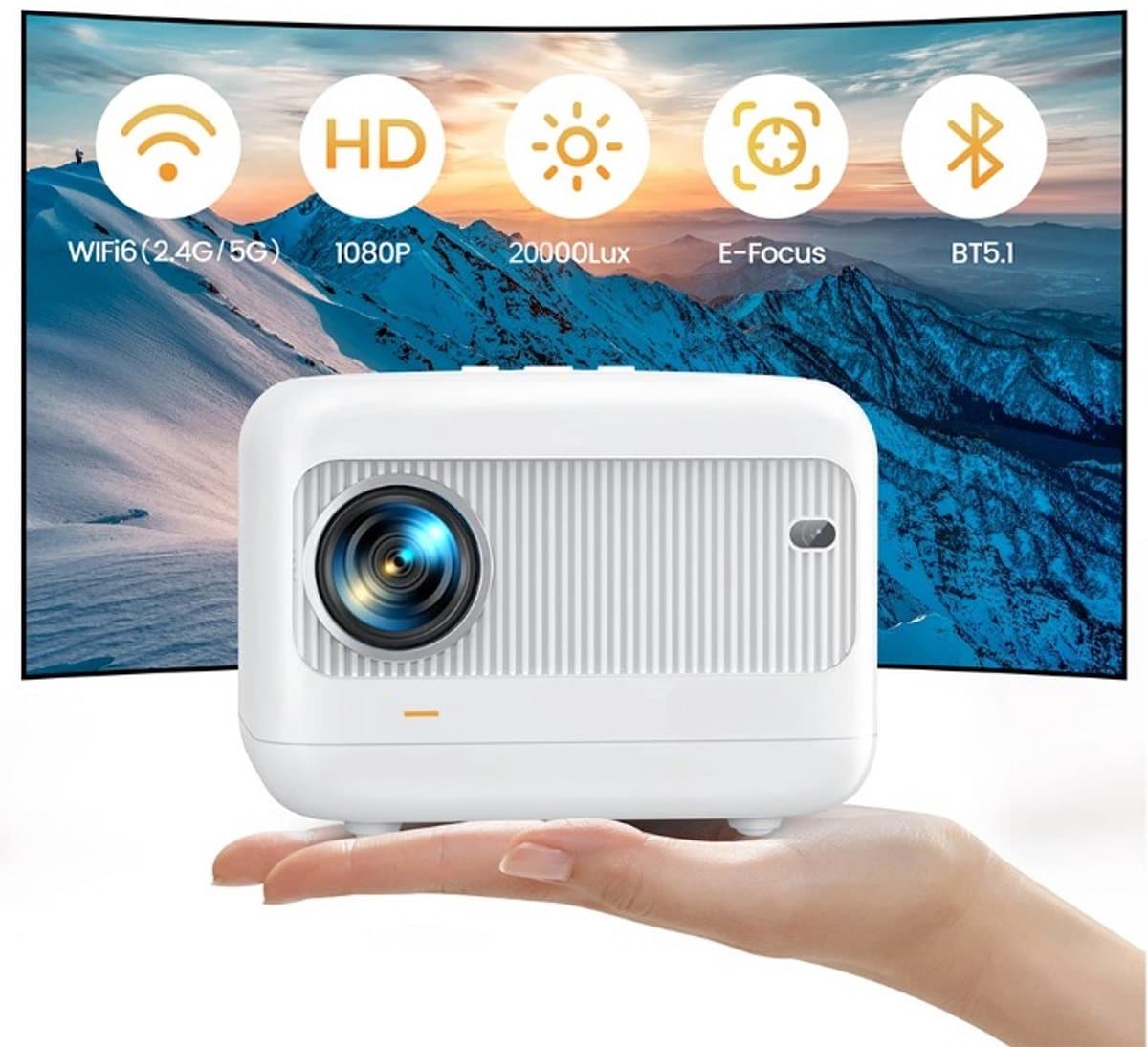 Mini Beamer - Projector - Android - Digitale projector - 5G WiFi - Bluetooth Compatibel met HDMI - Voeding - USB - 20000 Lumen - 300 ± 50% ANSI - 55W - Wit — afbeelding 1