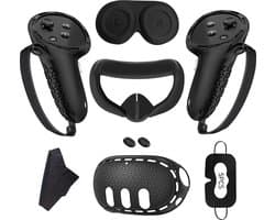 YONO Accessoires Set geschikt voor Meta Quest 3 - Grip Case Controller - Siliconen Cover Face en VR Bril - Oculus - 9in1 - Zwart