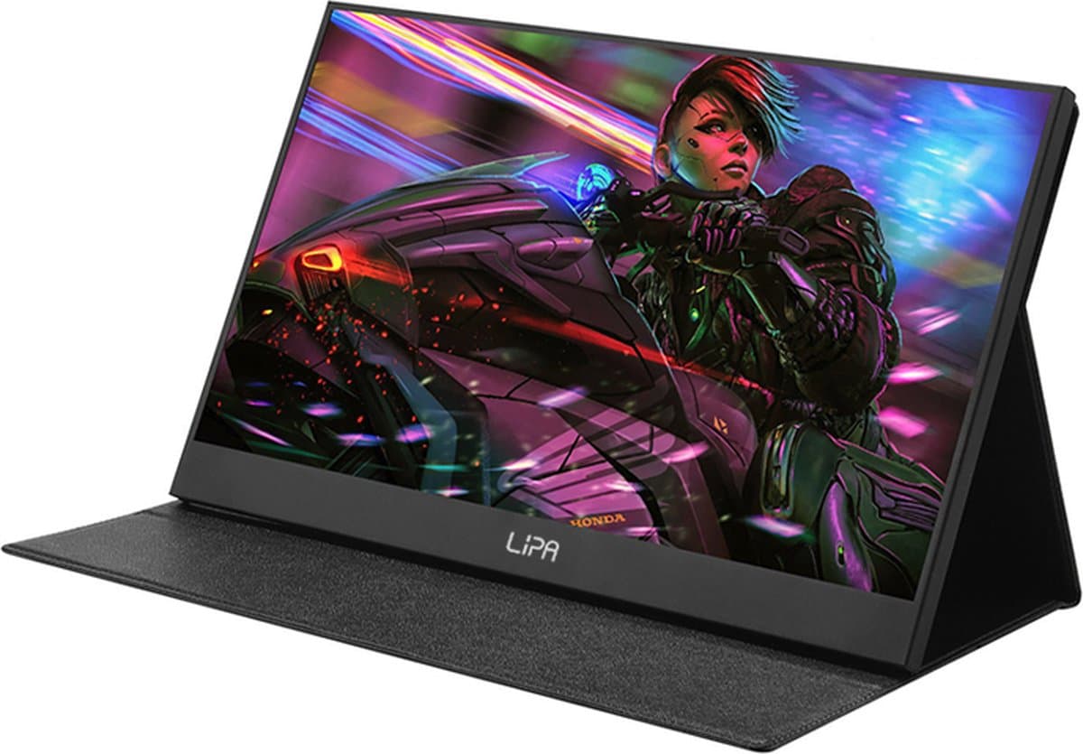 Lipa AX-50 portable monitor Full HD 15.6 inch - HDMI - Draagbare monitor - Computerscherm - Draagbaar scherm - Beeldscherm - Portable monitoren - Draagbaar scherm laptop - Freesync - 2x USB C - Hoes en kickstand - Ook voor consoles - Met speakers — afbeelding 1