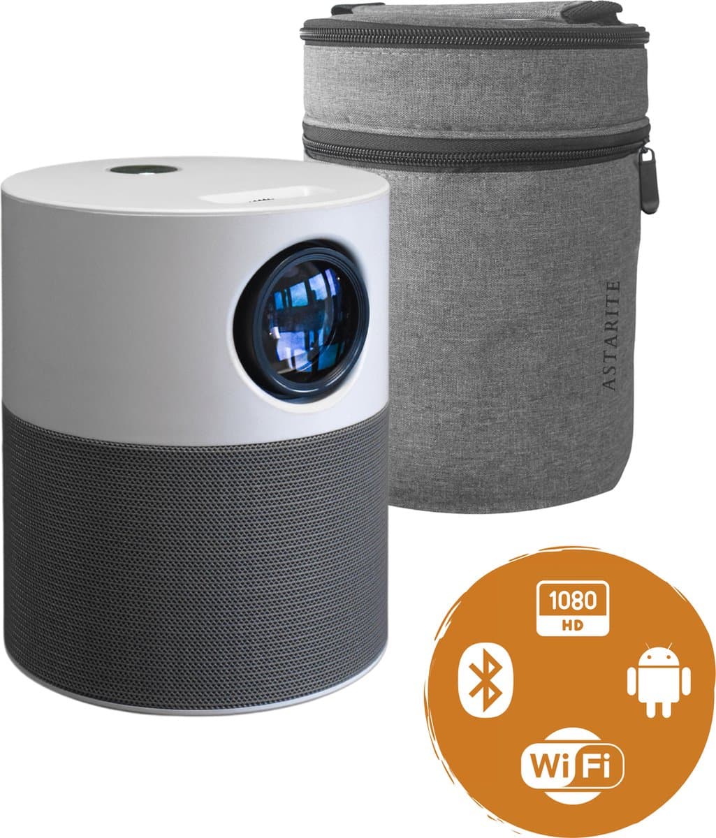 Astarite Ultra+ Smart Mini Beamer - Smart Mini Projector - Full HD 1080P - Keystone correctie - Android TV 9.0 - WiFi - 250 ANSI - 5000 lumen - Ingebouwde speakers - Wit/Grijs — afbeelding 1