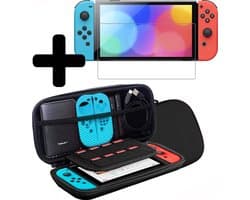 Hoes Geschikt voor Nintendo Switch OLED Case Hoesje Met Screenprotector - Bescherm Hoes Geschikt voor Nintendo Switch OLED Hoes Hard Cover - Zwart