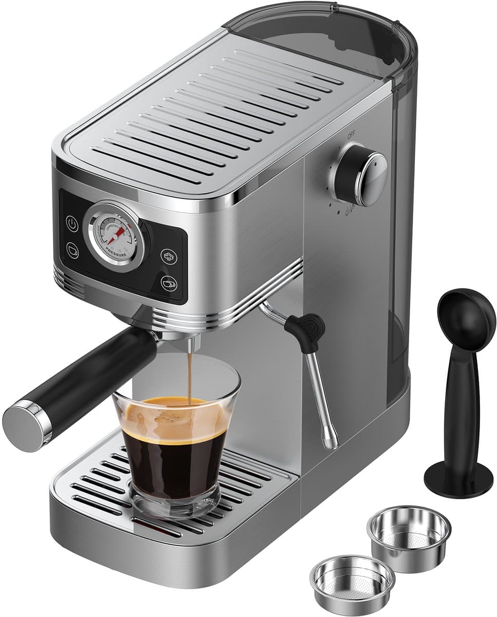 AIMASON CM1660 Halfautomatische Espressomachine - 1350W Semi-Automatische Espresso Koffiemachine - 20 Bar Ulka-pomp – Melkopschuimer – 1,3 L Watertank – RVS — afbeelding 1