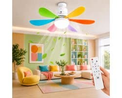 MUPOO E27 Plafondventilator met Verlichting Ø52 cm- Stille plafonventilator afstandsbediening- 3 Kleurtemperaturen &3 Snelheden - Timer & Geheugenfunctie-Voor Slaapkamer Keuken Garage - kleurrijk