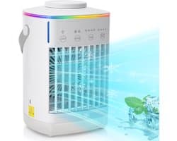 Mobiele Airco - Luchtkoeler met 700ML Watertank - USB Oplaadbare Mini Aircooler - Vernevelende Koelventilator - 4 Snelheden - 4 niveautimer - Draagbare Tafelventilator voor Thuis, Kantoor & Camping - Wit - 23.8x16x14 cm