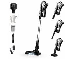 TurboTronic VS280 Cyclonic - 2-in-1 draadloze Steelstofzuiger met kruimeldief – hoge zuigkracht - 2 snelheden - 2200 mAH accu - 180W - extra accessoires - Zwart