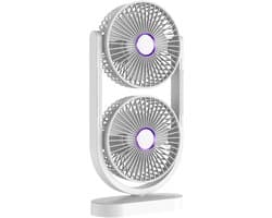 Ventilator - Tafelventilator - Fan - Bureauventilator - Stille ventilator met dubbele kop - Kantelbaar en oplaadbaar - Geluidsarme koeling - Mini-formaat - Geschikt voor thuis, kantoor en klaslokaal - wit