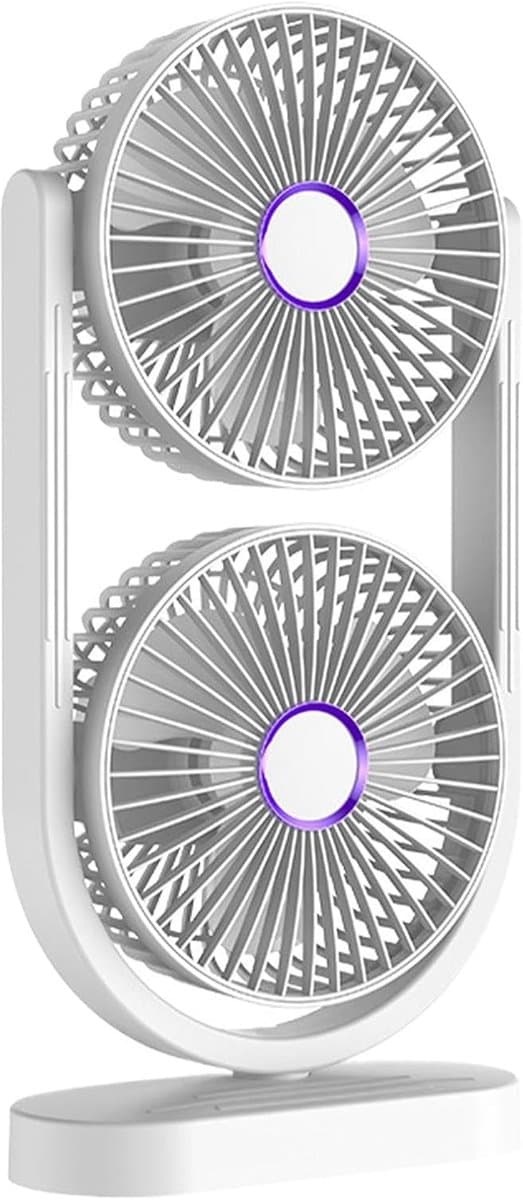 Ventilator - Tafelventilator - Fan - Bureauventilator - Stille ventilator met dubbele kop - Kantelbaar en oplaadbaar - Geluidsarme koeling - Mini-formaat - Geschikt voor thuis, kantoor en klaslokaal - wit — afbeelding 1
