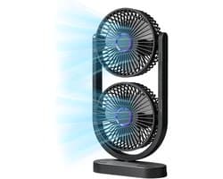 Ventilator - Tafelventilator - stille oplaadbare bureauventilator met dubbele kop - verstelbare hoek - draagbaar en compact formaat - ideaal voor studentenkamers - slaapkamers en kantoren