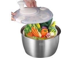 Salade Spinner - Groente Droger - Groenten Wassen - Roestvrij Staal - 5 Liter Capaciteit - Zilver