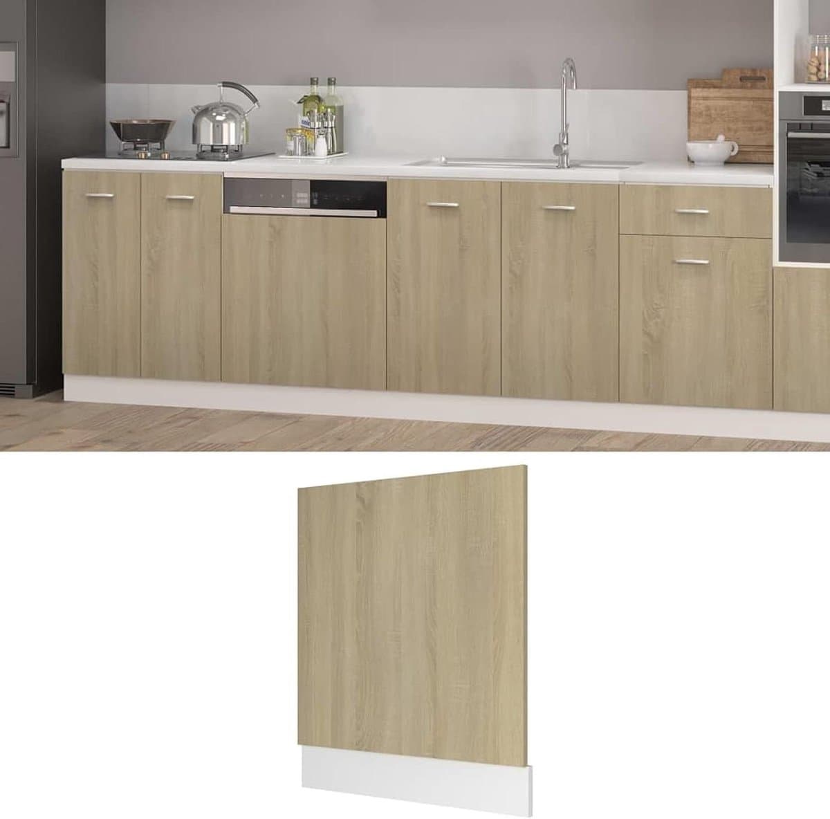 Vaatwasser Voorplaat - Keukenpaneel Vaatwasser - Keuken Integreren - Duurzaam Spaanplaat - 59.5 x 3 x 67 cm - Sonoma Eiken — afbeelding 1