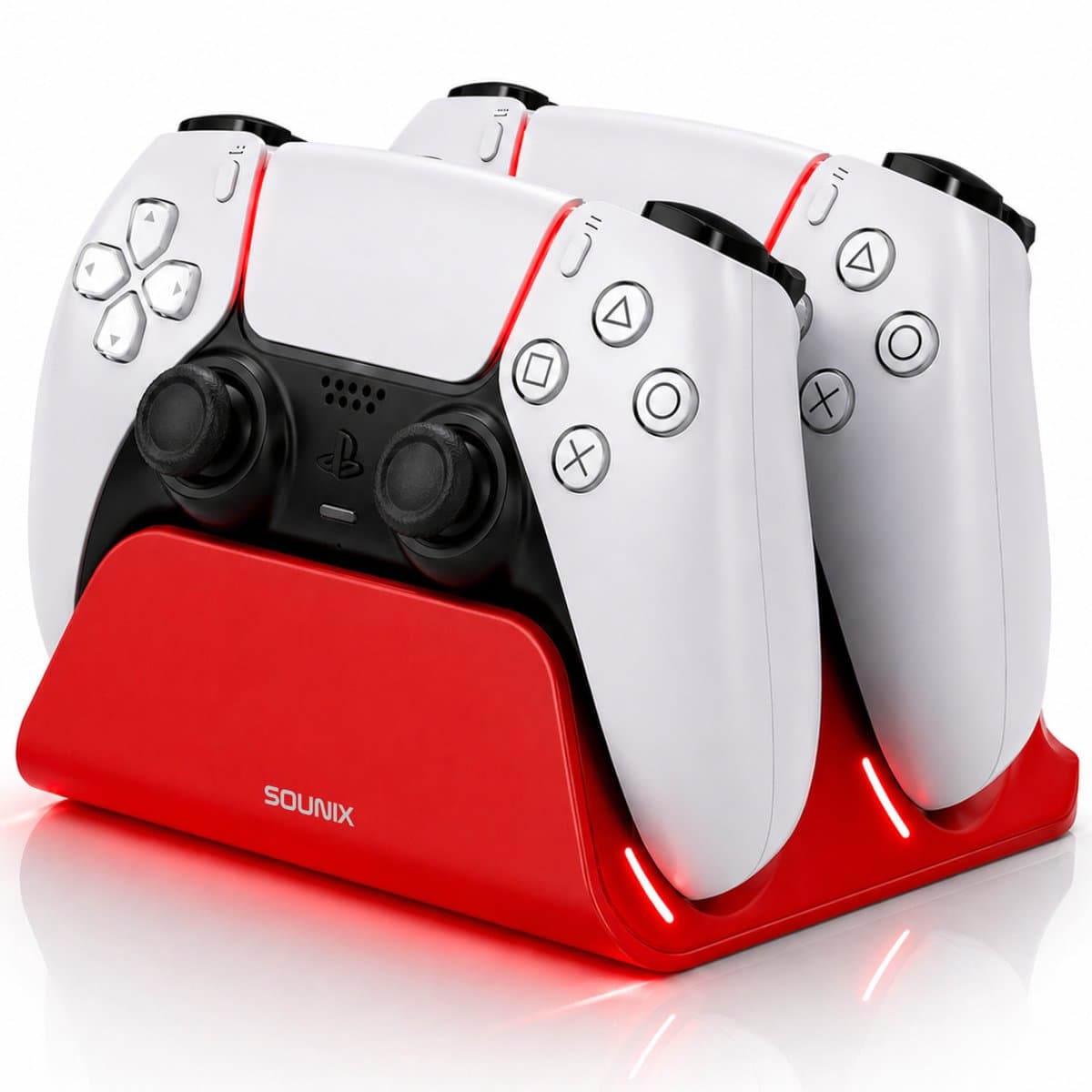 Sounix Oplaadstation geschikt voor PS5 / PS5 Slim / PS5 PRO / DualSense Controller - PS5 accessoires - Dual Oplader - Charging Dock - Rood — afbeelding 1