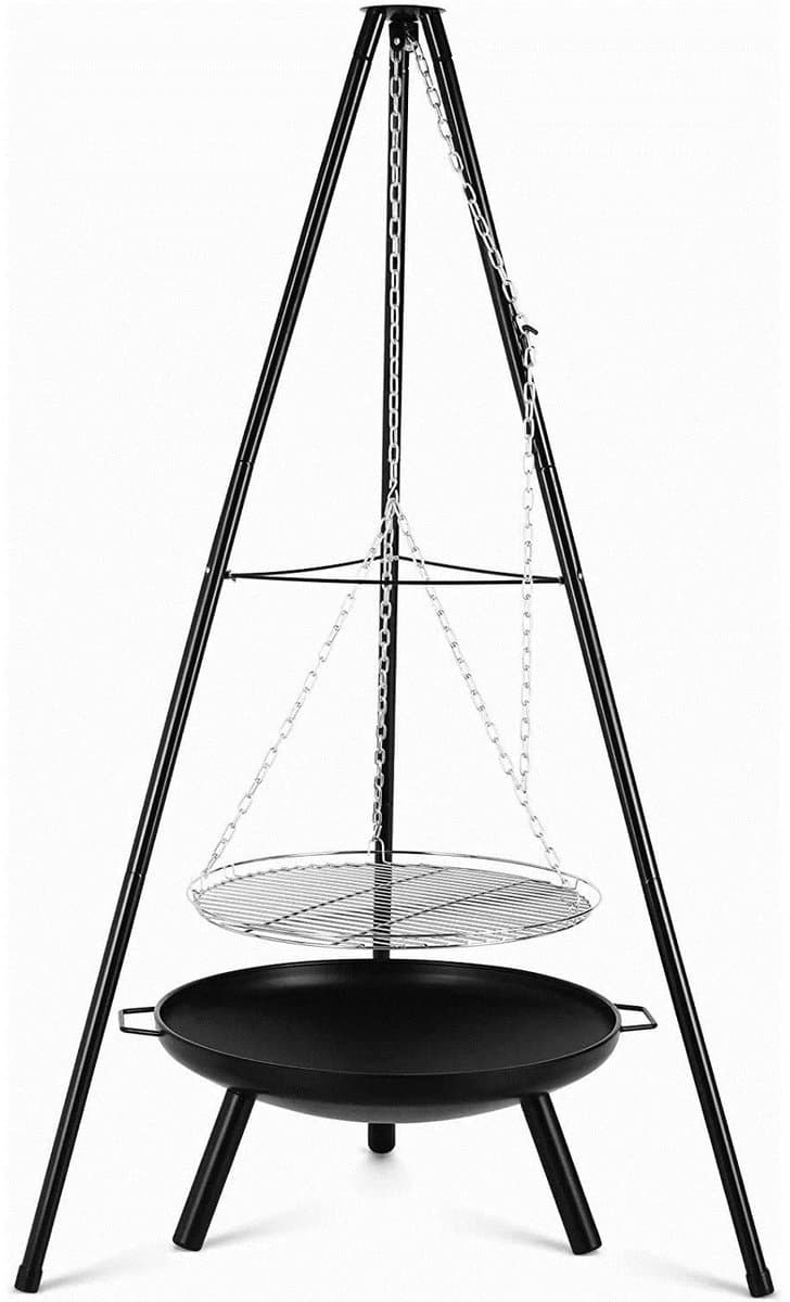 Cellista Statief BBQ Grill - Houtskool Grillset - Kampvuur BBQ - Vuurkorf met Hangend Grillrooster - Verstelbare Hoogte - 52 cm — afbeelding 1
