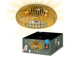 Varin® Smart Plafondlamp met ventilator - Bamboe - Tuya Wifi - Ø 50cm - Plafondventilator met verlichting - Smart lamp slaapkamer - Plafonniere kinderkamer - Plafondlampen industrieel - Plafond lamp - Afstandsbediening - Plafond met ventilator