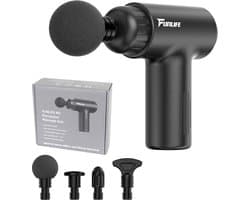 Funlife M2 Mini Massage Gun Zwart - Compact Massagepistool 0,5 kg - Fluisterstil <45 dB - 6 Intensiteitsstanden - 4 Massagekoppen - Draadloos