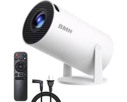 BMN® Premium Mini Beamer 2026 Editie - Smart Projector met 4K ondersteuning - Geschikt voor IOS en Android - WiFi 6 & Bluetooth 5.4 - Android 13.0 - Draagbaar - Inclusief Hdmi kabel - Thuisbioscoop - Wit