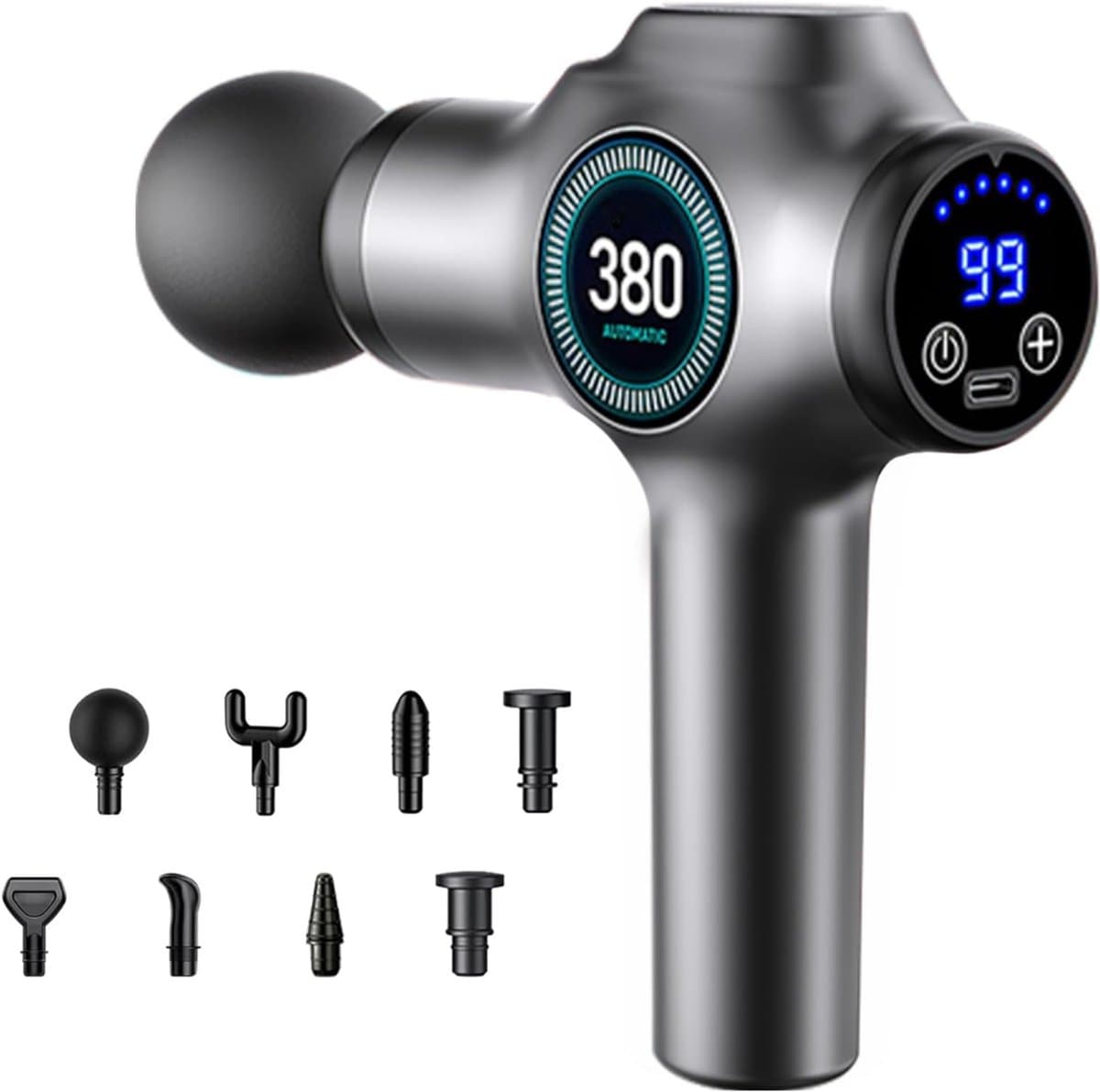 SNJY® Massage Gun - Massage Apparaat - Massage Pistool Professioneel - 99 Snelheden - 9 Massagekoppen - Grijs — afbeelding 1