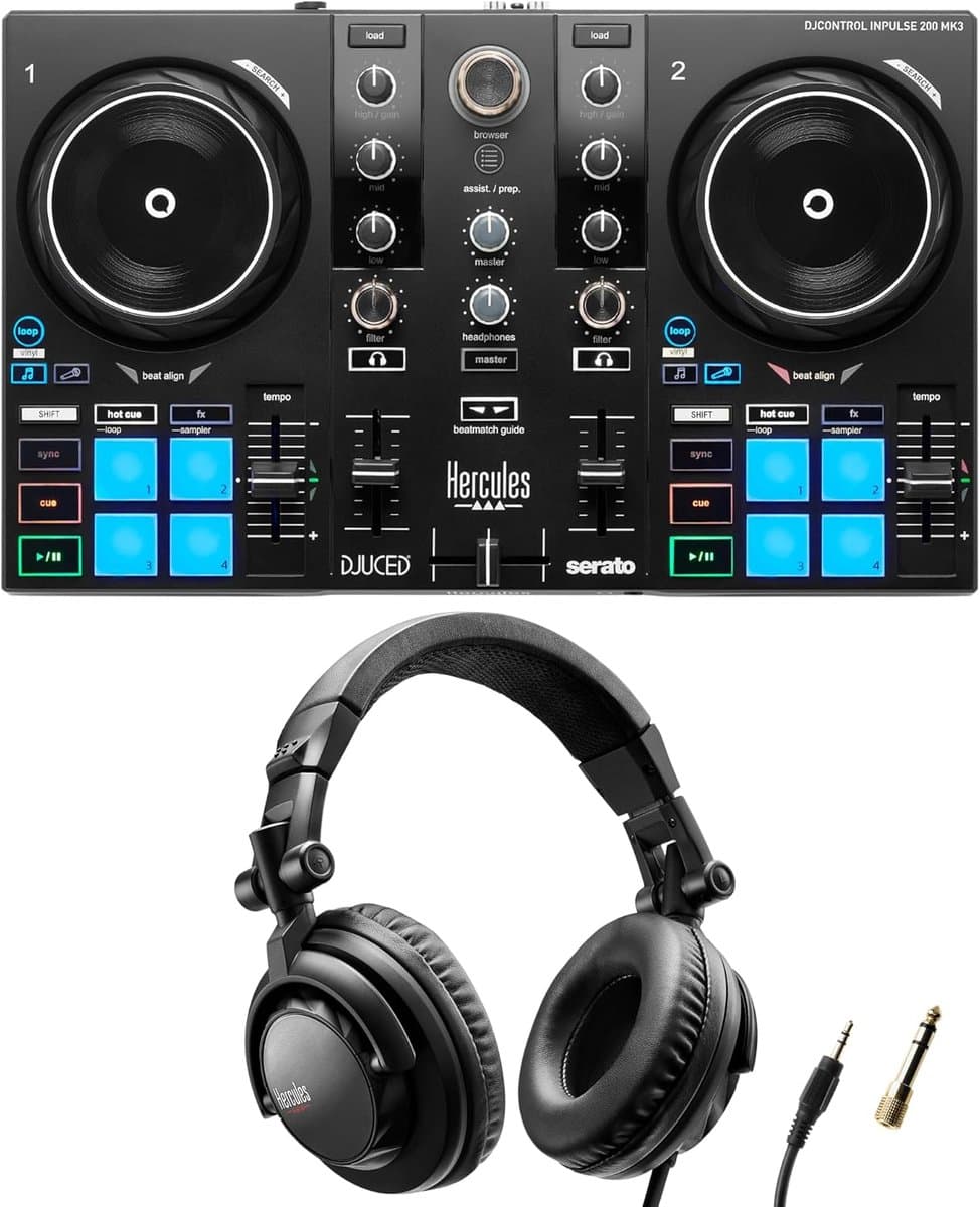 Hercules DJ Starter Kit: DJControl Inpulse 200 MK3 DJ-Controller + HDP DJ45 Hoofdtelefoon - Complete Bundel voor Beginners - Inclusief DJ-Software en Handleiding — afbeelding 1
