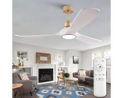 Plafondventilator Met Verlichting - LED Plafondventilator - Plafondventilator Met Afstandsbediening - 52 Inch ABS Bladen Wit-Goud - Reversibele DC Motor - Geheugenfunctie