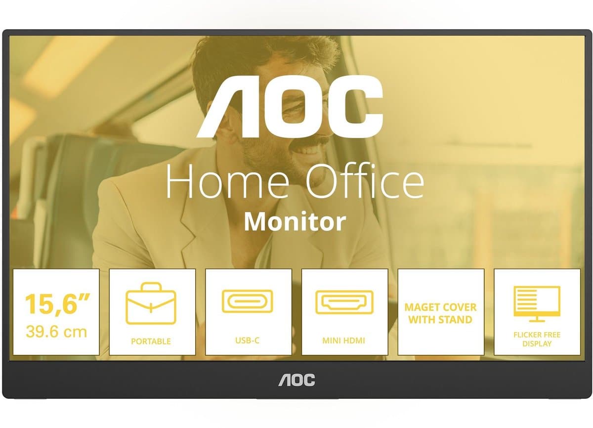 AOC 15" 16T20E2, FHD, 60Hz, IPS, HDMI, mHDMI, USB-C DP Alt — afbeelding 1