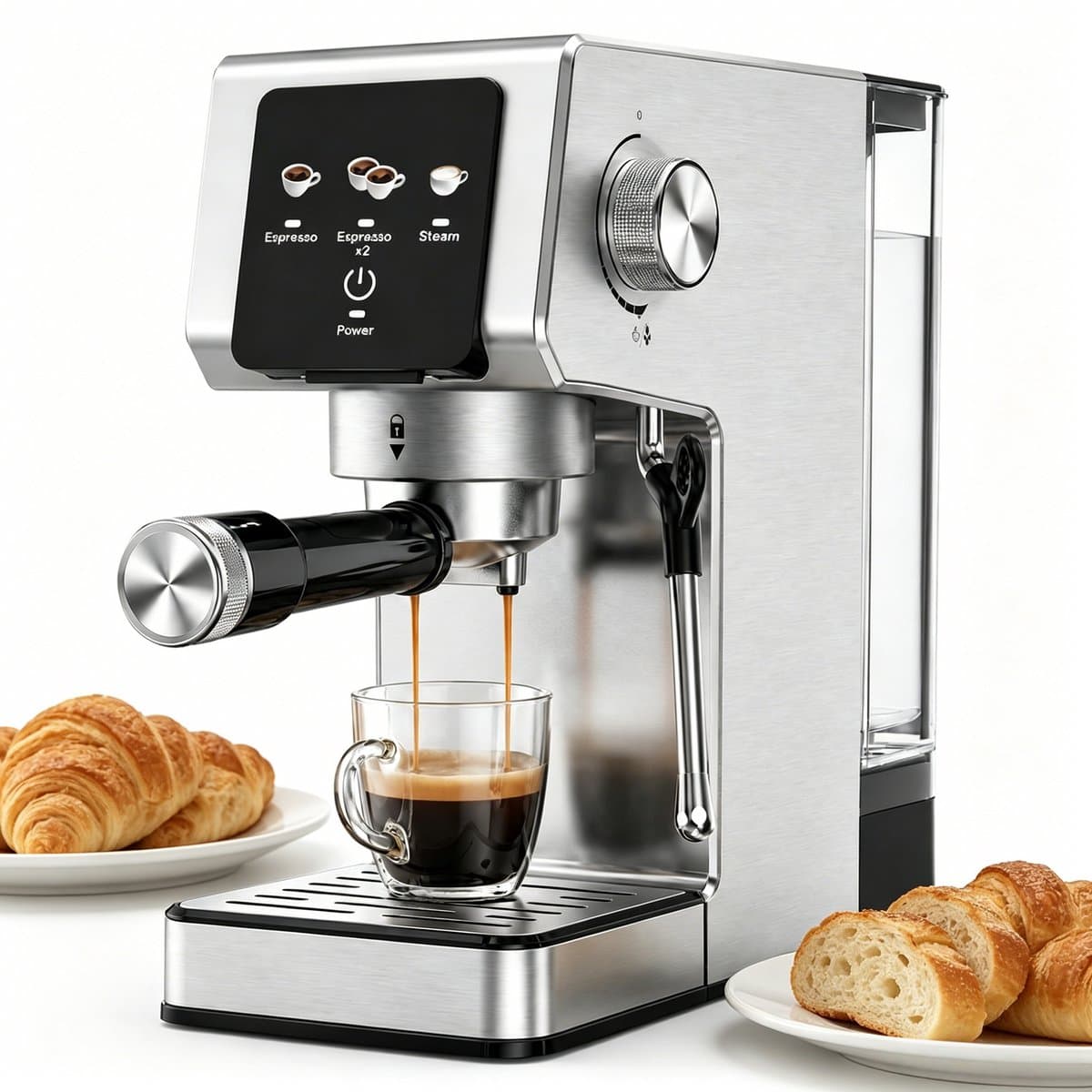Espressomachine - Koffiemachine voor thuis -20 Bar - Koffiemachine met Stoompijpje, Kopjeswarmhoudplaat & RVS Behuizing - Voor Thuis Gebruik — afbeelding 1
