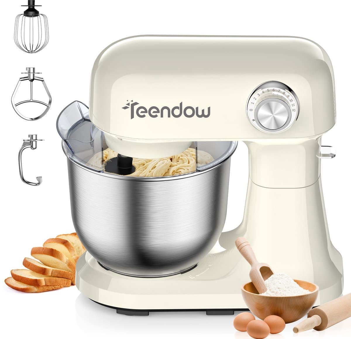 Teendow Keukenmachine – Staande Mixer - 12 Snelheden - 5L RVS Kom - Kantelbare Kop - Vaatwasserbestendig voor Thuisbakken — afbeelding 1