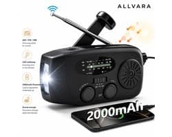 Allvara® Multifunctionele Noodradio - Powerbank - Opwindbaar - Solar/Zonne energie - LED Zaklamp - USB C - SOS alarm - Draagbare radio - Noodpakket
