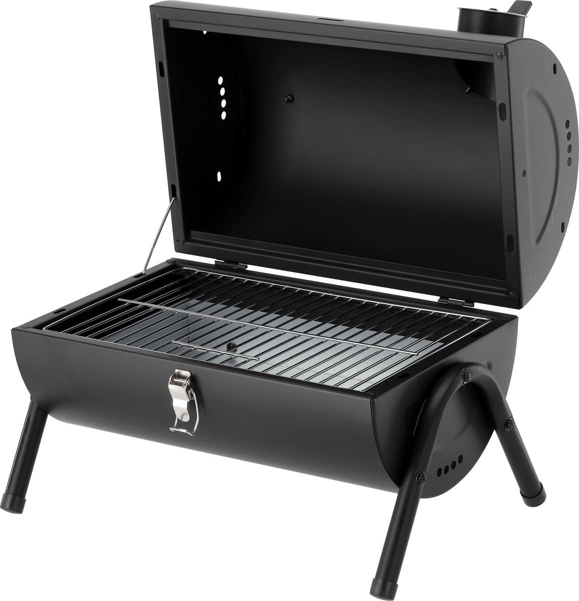 Compacte Houtskoolbarbecue met Deksel - Tafelbarbecue & Reisbarbecue - Dubbel Chroom-Plated Grillrooster (34 x 21 cm) - Met Ventilatieschuif & Houten Handgreep - Zwart — afbeelding 1