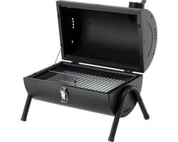 Compacte Houtskoolbarbecue met Deksel - Tafelbarbecue & Reisbarbecue - Dubbel Chroom-Plated Grillrooster (34 x 21 cm) - Met Ventilatieschuif & Houten Handgreep - Zwart