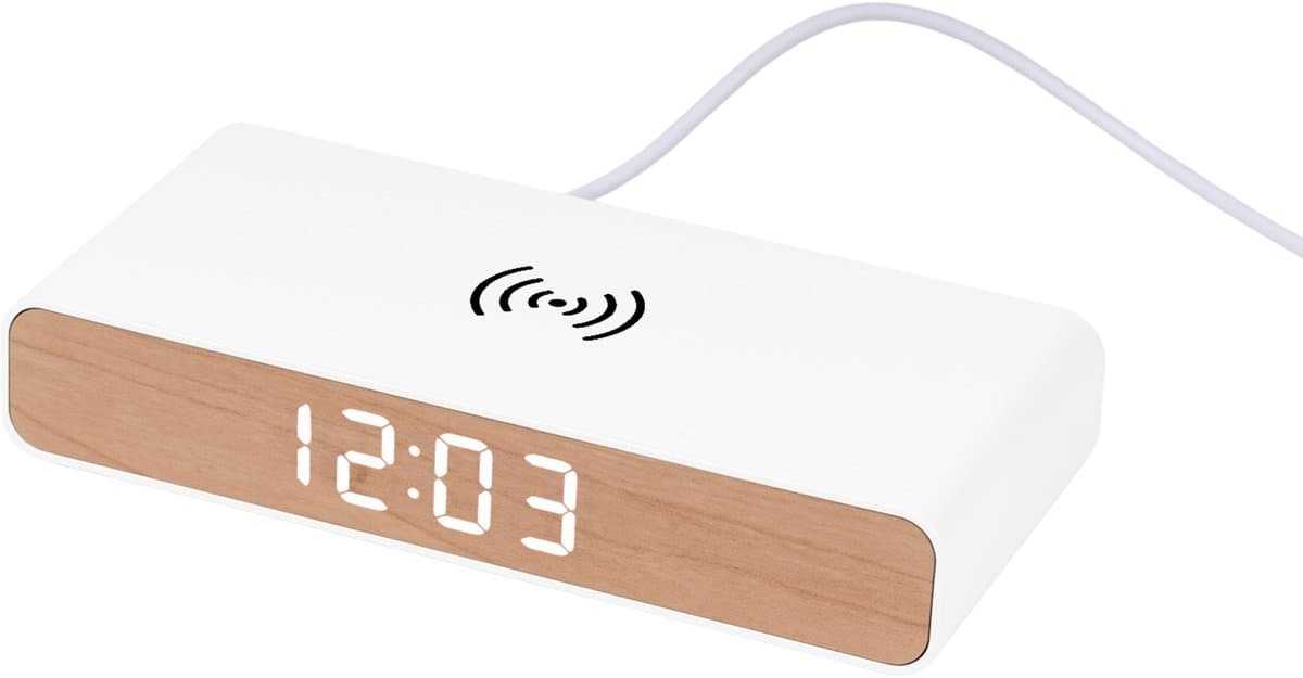 Mesa Musthaves Digitale Wekker met 15W Draadloze Oplader – LED Display – Temperatuurweergave – Wit — afbeelding 1