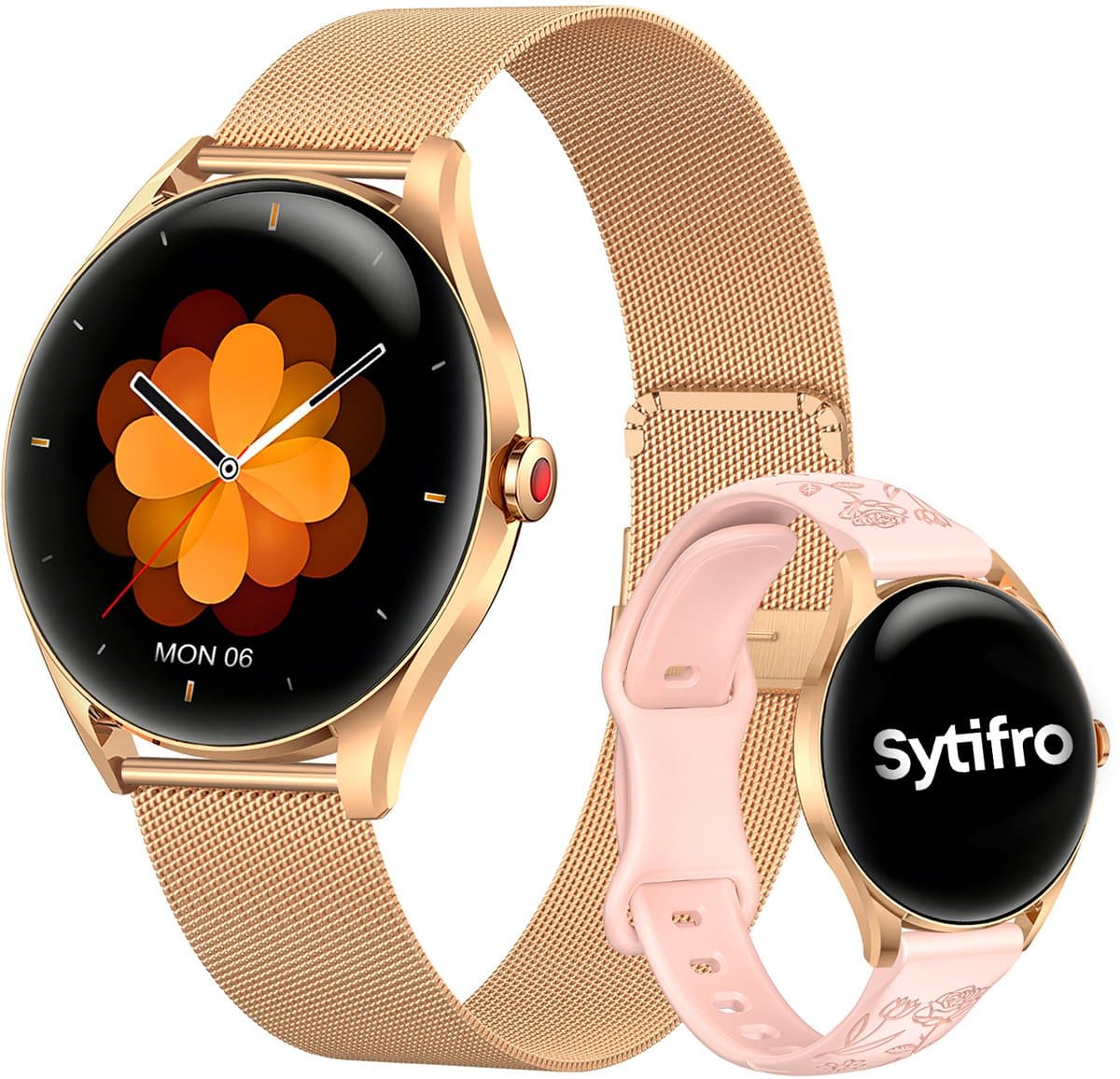 SYTIFRO smartwatch dames -smartwatch met 3D bolvormig glas - horloge dames 1.32" AMOLED 60Hz - 300 mAh (7 dagen) horloge - 130+ sportmodes & 2 jaar garantie — afbeelding 1