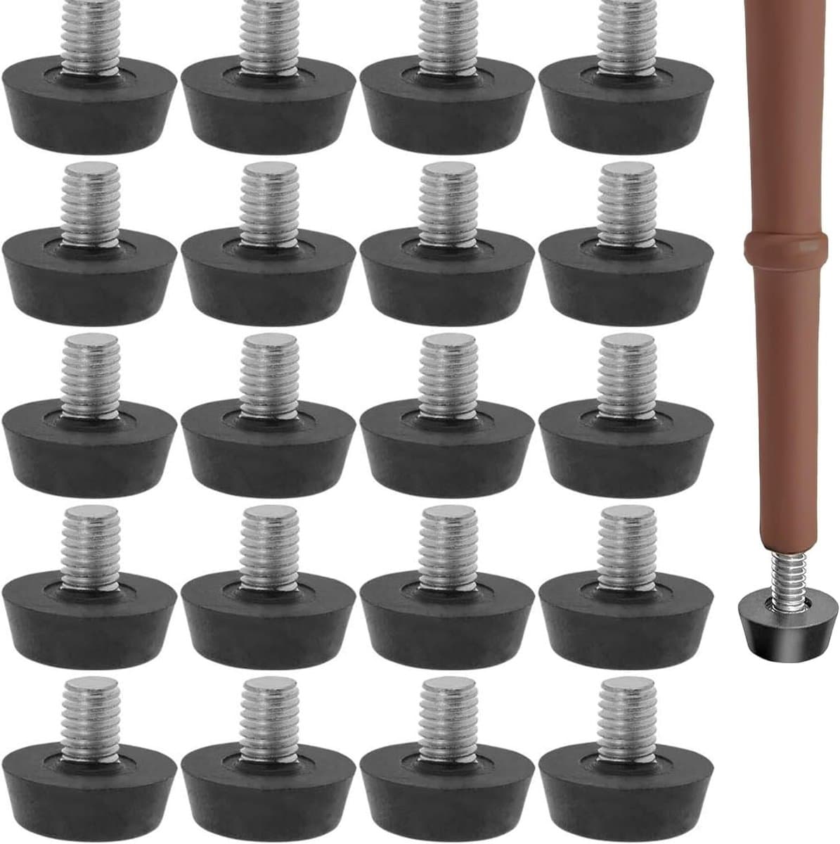 Verstelbare Rubber Poten voor Tuinmeubelen met Antislip Schroefbeschermers - Verpakking van 20 Stuks, Ideaal voor Stabiliteit en Bescherming van Meubels — afbeelding 1