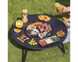 BBQ Picknicktafel met Grill – Rond Draagbaar Barbecue Tafel 58x46 cm