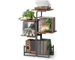 SNJY® Platenspeler Meubel - Platenspeler Kast - LP Houder - Platenhouder - 30D x 60B x 102H cm - Zwart/Bruin
