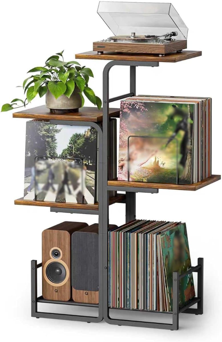 SNJY® Platenspeler Meubel - Platenspeler Kast - LP Houder - Platenhouder - 30D x 60B x 102H cm - Zwart/Bruin — afbeelding 1