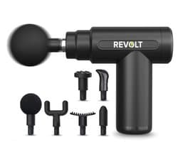 Revolt - Mini Massage Gun - Inclusief 4 Opzetstukken - Inclusief Adapter - 6 Snelheidsstanden - Spierherstel & Spierontspanning - Massage Pistool - Massage Apparaat Professioneel
