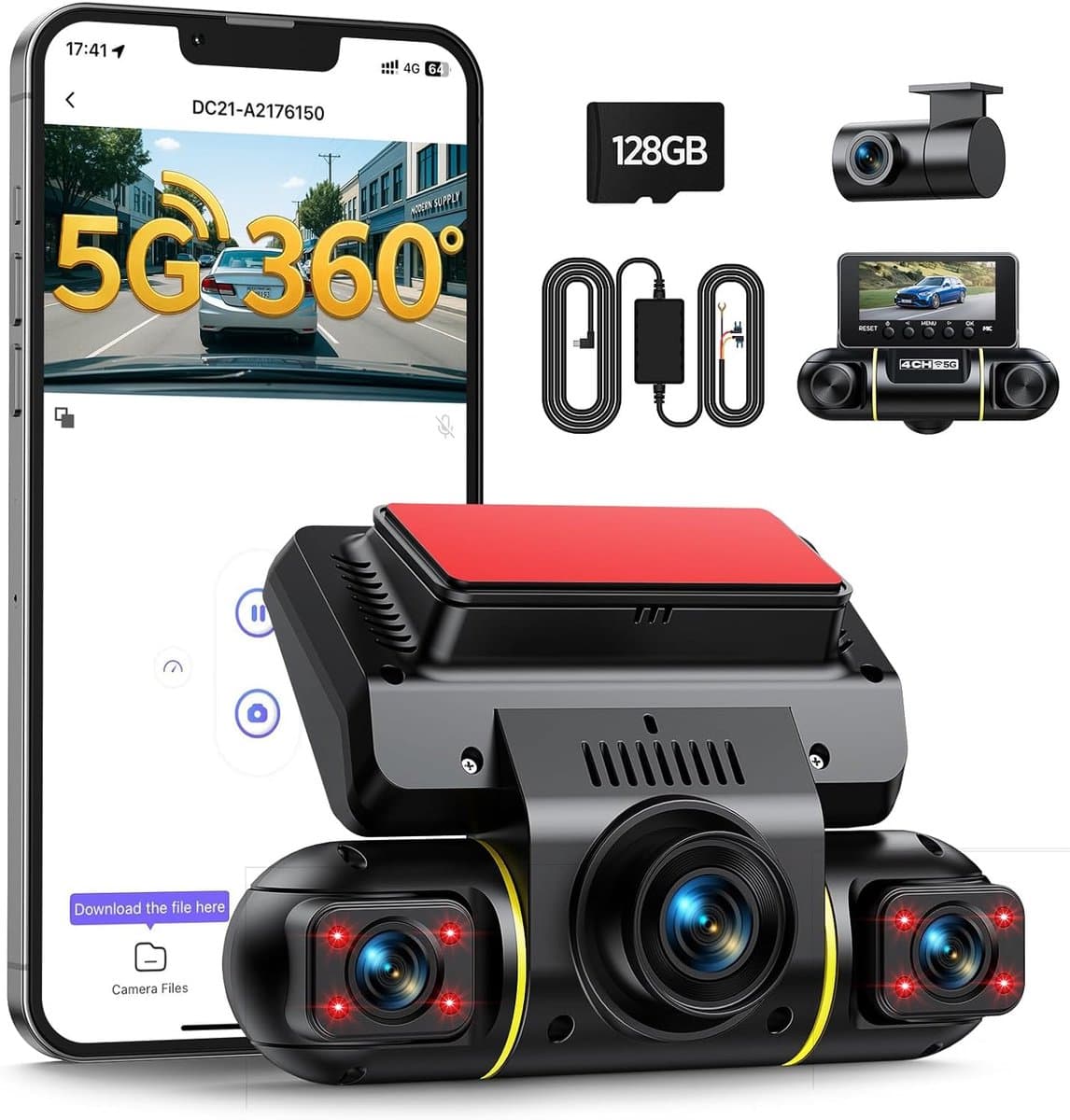 Dash Cam Auto - Auto Camera - Veilig Rijden - 4 Kanaals Opname - 360 Graden - Zwart — afbeelding 1