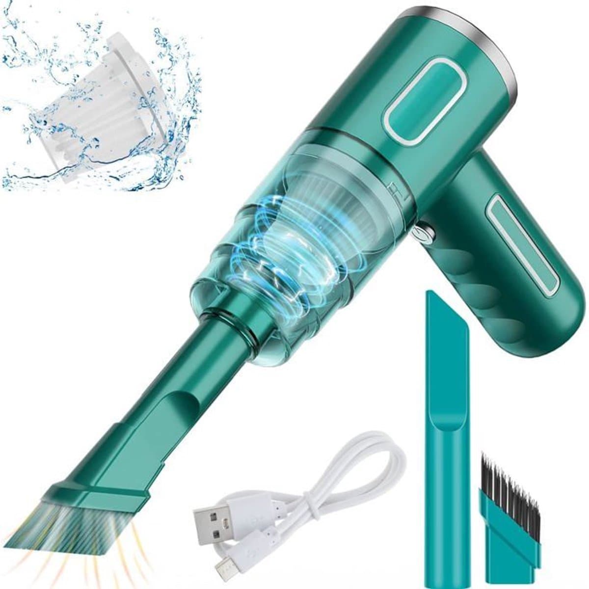 3-in-1 mini-stofzuiger, autostofzuiger, mini draagbare stofzuiger, USB oplaadbaar, 290.000 Pa, 28W, 36V, met borstelkop (groen) — afbeelding 1